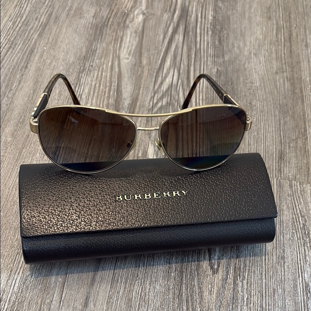 Burberry Gold Frame Sunglasses with Black Case